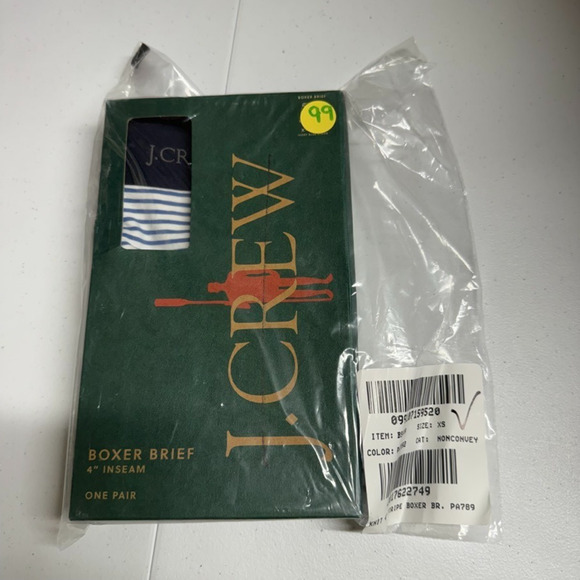 J Crew Boxer Brief Men's XS Blue White 4 Inch Inseam Stretch Cotton ONE PAIR NEW - Picture 1 of 5